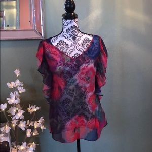 Multi colored flutter blouse